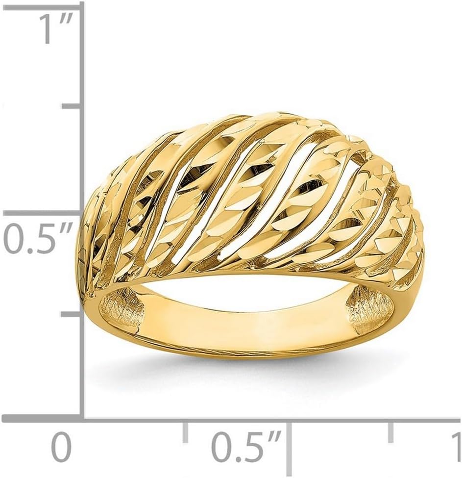 JewelryWeb 10-marmm 14k Solid Polished Gold Open Slash Sparkle-Cut Dome Ring Size 7 Ring for Women - Image 2
