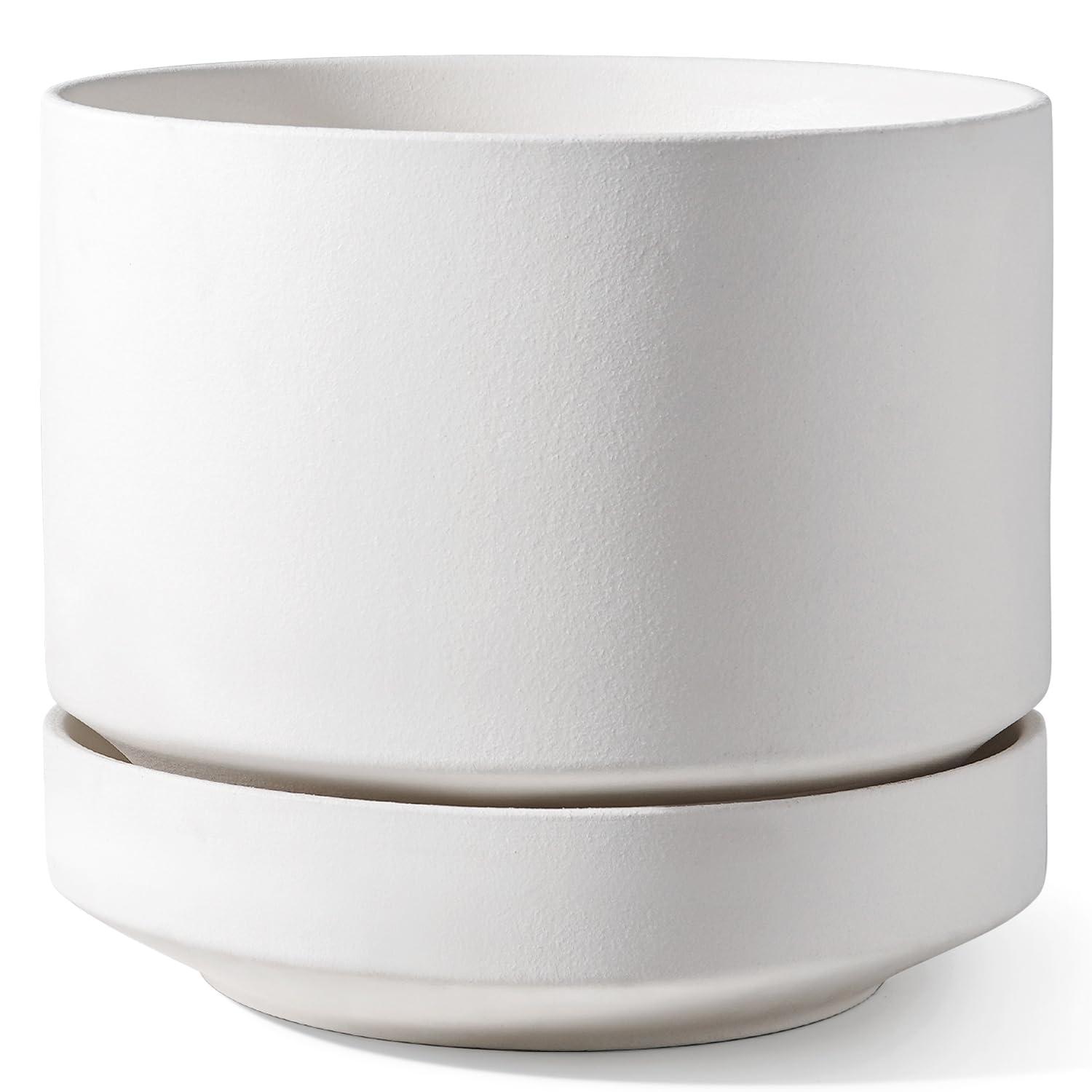 Photo 1 of LE TAUCI Large 14 Inch Plant Pot with Saucer | Ceramic Outdoor & Indoor Big Planter Pot | Drainage Hole, Mesh Pad | Unglazed Porous | Modern Minimalist for Home and Patio – Chalk White