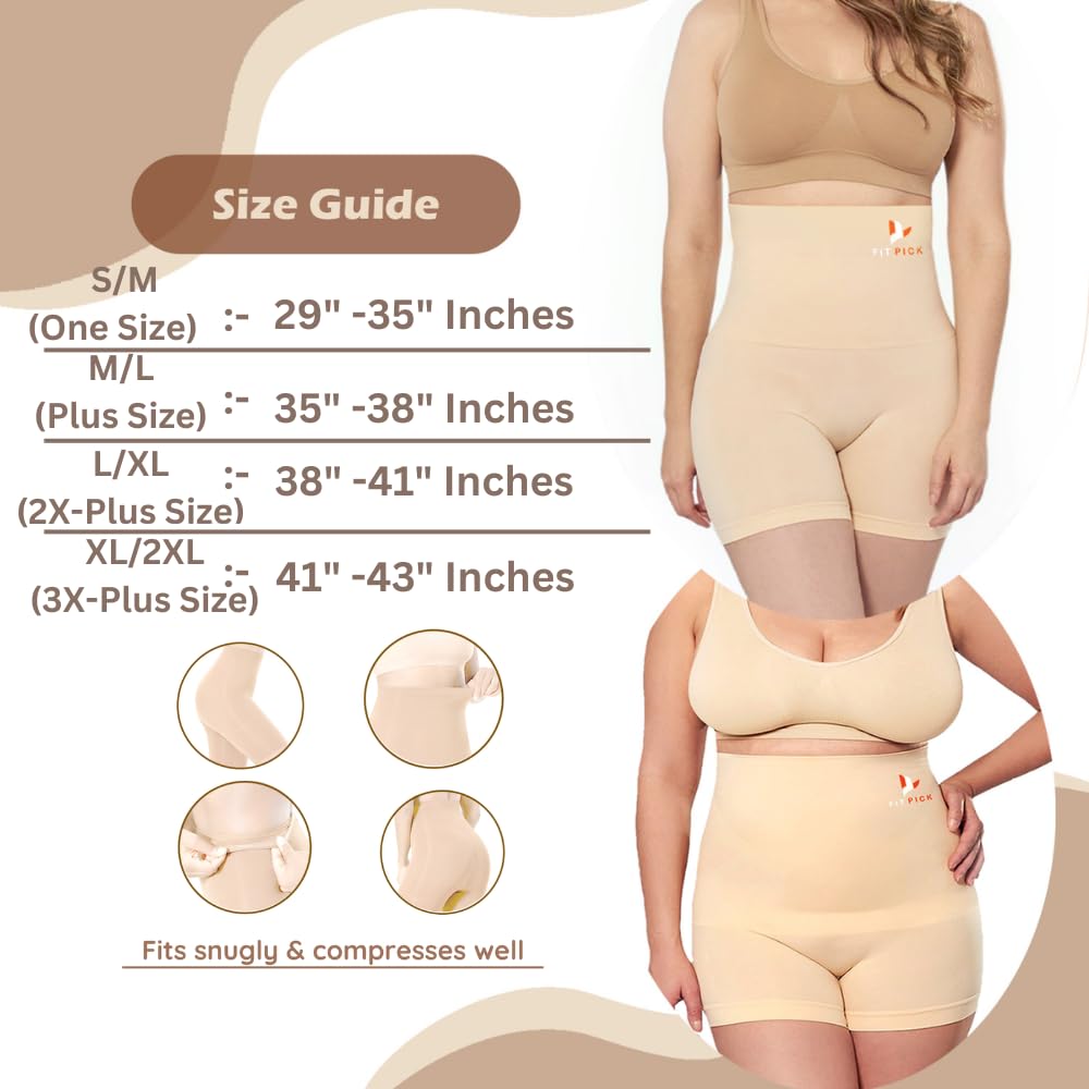 FIT PICK Tummy Tucker Women Shapewear for Women Tummy Control High Waist Body Shapewear with Anti Rolling Comfortable, Breathable Seamless Body Shaper (Large-X-Large) Beige 1