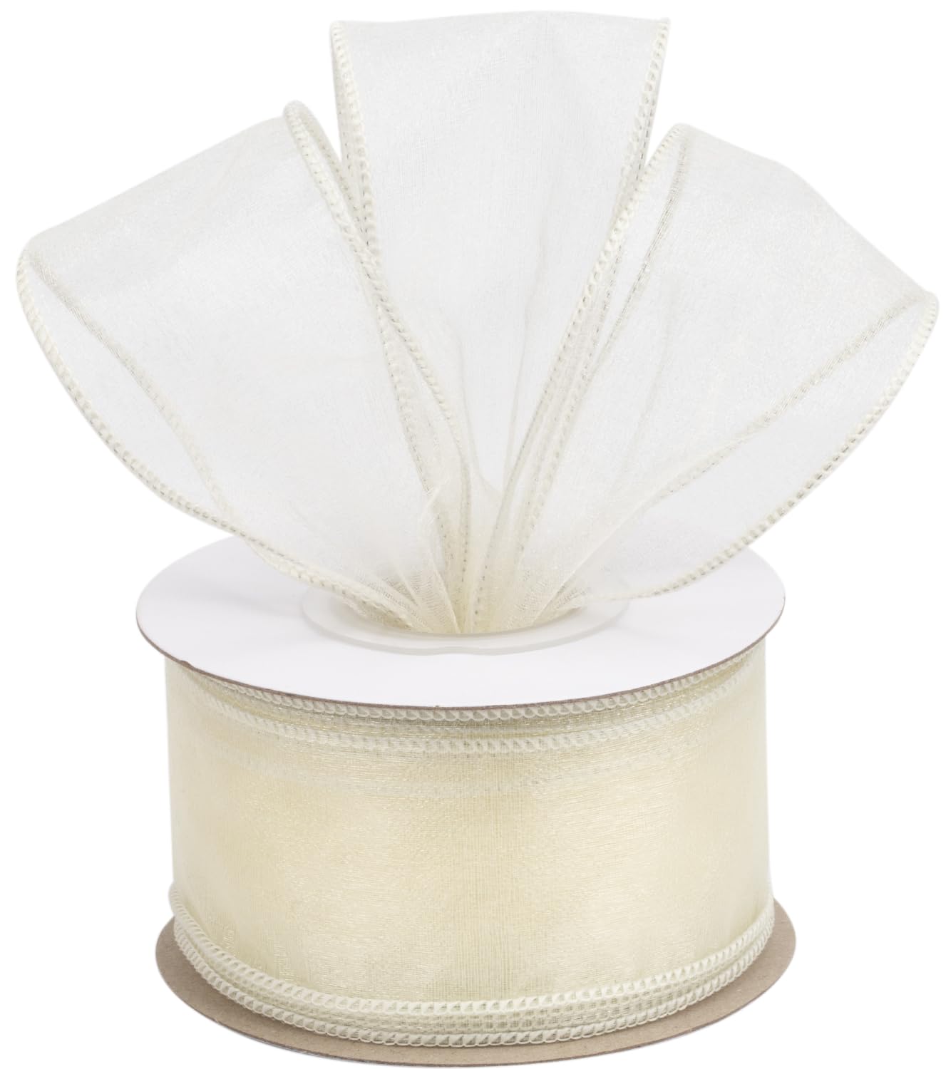 Joycrosso 2 Inch Ivory Wired Organza Ribbon - 20 Yards Sheer Decorative Ribbon for Gift Wrapping, Wedding Decor, Christmas Tree, Crafts & DIY Projects