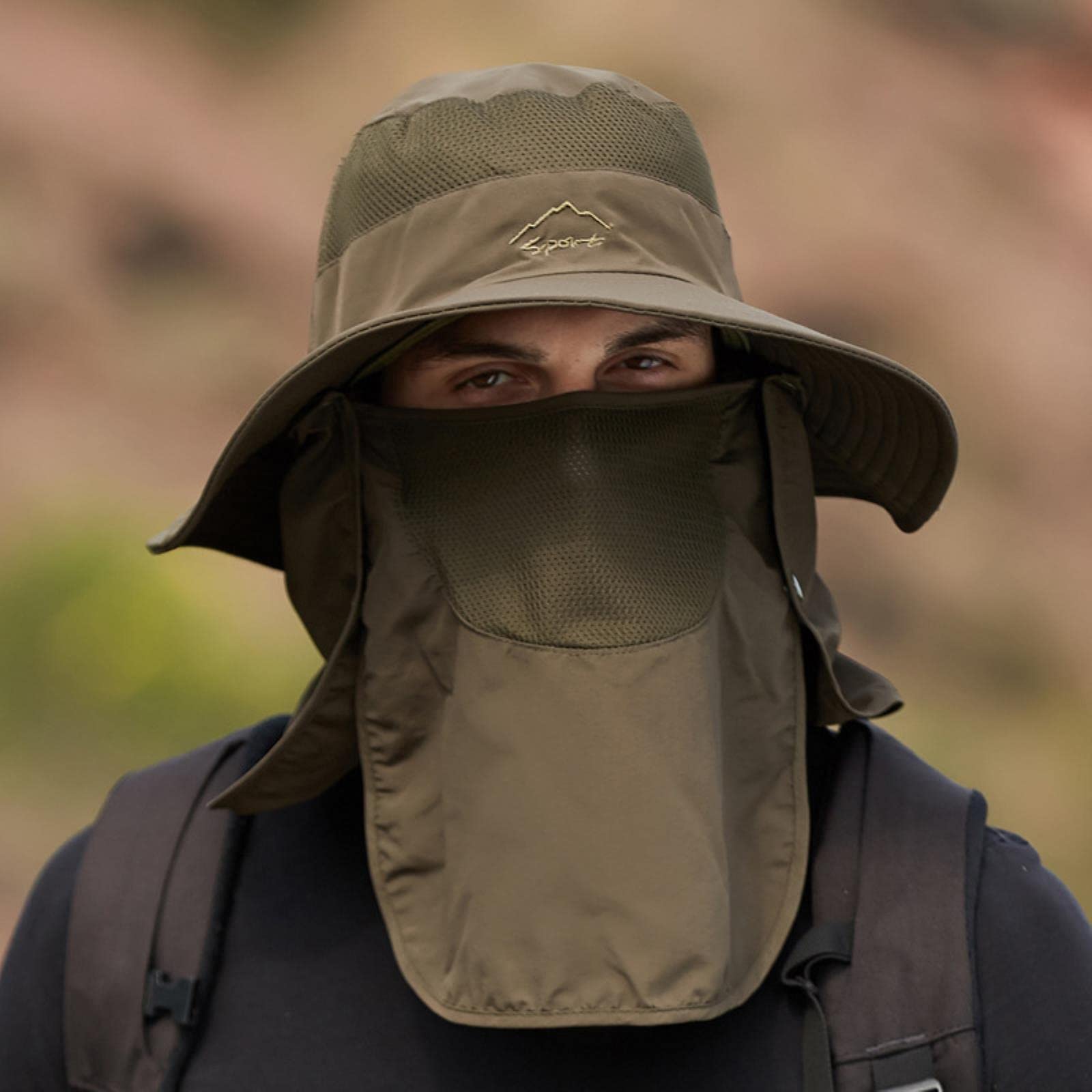 Sombreros Verano Secado Rápido Hombres Hombreras De Mujer De La Cara Al Aire Libre Amplio Blim Sombrero Protección del Sol Tapa De ala Ancha para La Caza
