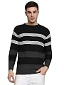 eWools Men's Winterwear Woolen Striped Cardigans Round Neck Sweaters (Black, Medium)