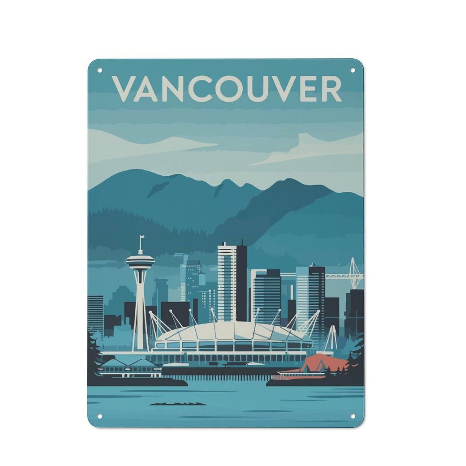 Junmoney Vancouver Skyline Retro Metal Wall Sign 40X30cm For Hobby Room Or Studio, For Garage, Workshop And Man Cave Decoration