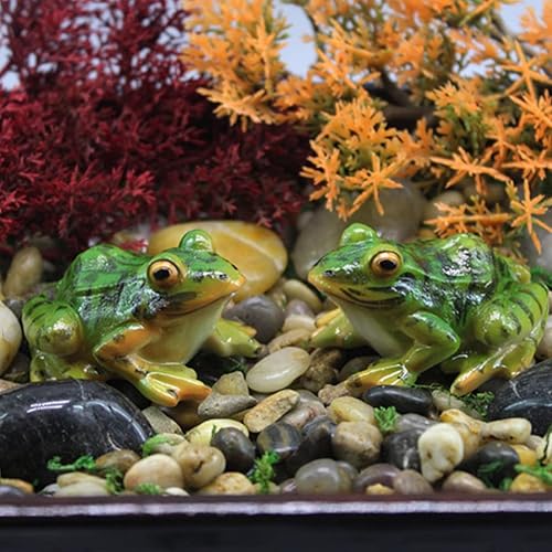Miniatura 5 de SEWACC Adorable figura de ranas 2 piezas de adornos de estatua de rana de escritorio, encantadoras ranas de resina, escultura de animales, artesanía
