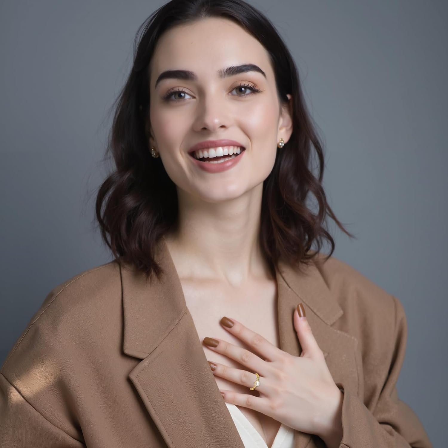 14K Gold Plated Pearl Rings for Women, Dainty Elegant Gold Rings, Pearl Rings for Women's Christmas Gifts, Engagement Rings Size 5-10 - Image 5