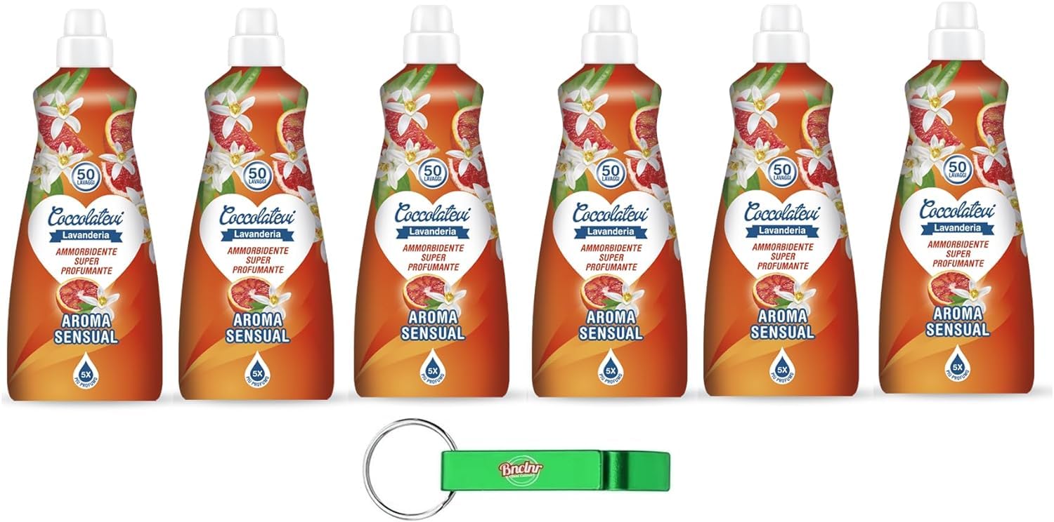 Coccolatevi Ammorbidente Super Profumante Aroma Sensual, Suavizante superperfumado, ropa perfumada y suave, 50 lavados, 1250 ml + llavero Beni Culinari gratuito