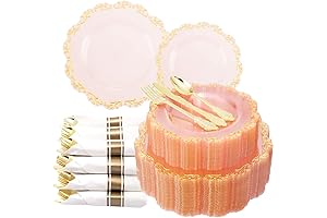 Pink Plates with Gold Rim, 40 Guests Tea Plates Set