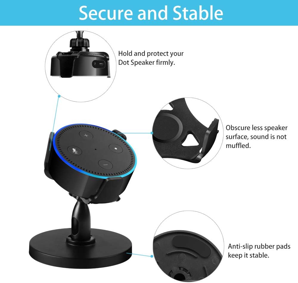 HLOMOM Table Stand Holder for Dot 2nd Generation, 360° Adjustable Desktop Stand Mount/Bracket Mount for Smart Home Speaker Assistant, Improve Sound Visibility & Appearance