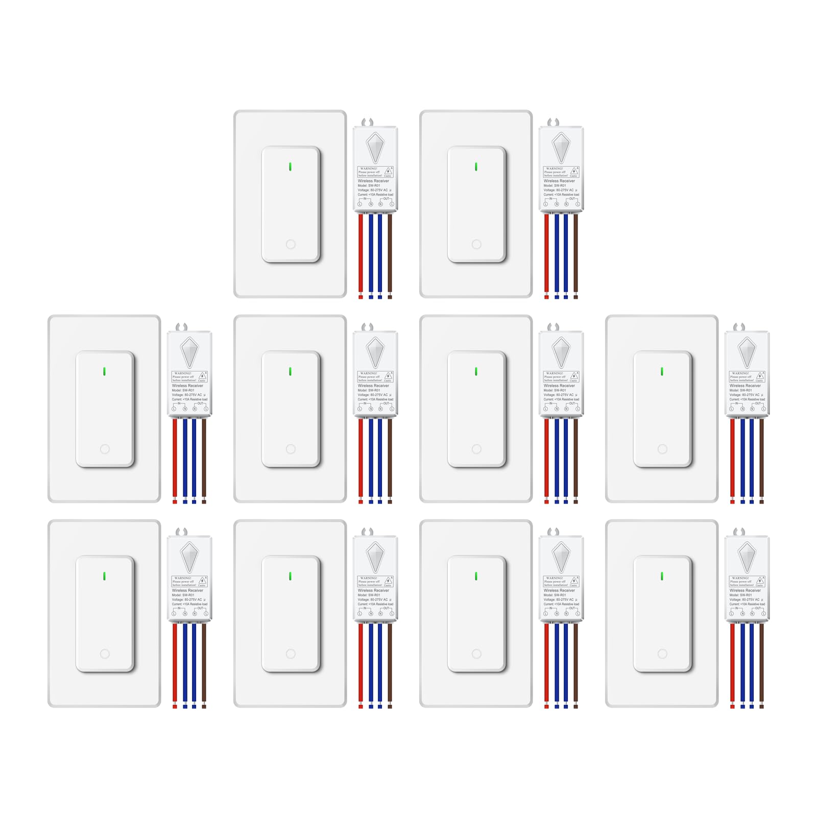 Funkschalter Set,NineLeaf 5PK Funk Lichtschalter,400m Reichweite,IP66 wasserdicht,ohne Stromverdrahtung, Einfache Installation,für Innen- und Außenbereich,Lampen,Deckenleuchten
