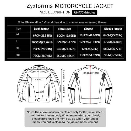 Zyxformis FBA-ZY07-BLACK-XL Motorcycle Jacket Motorbike Biker Waterproof Jackets Windproof Full Body Protective Gear Armoured Summer Winter thumb #6