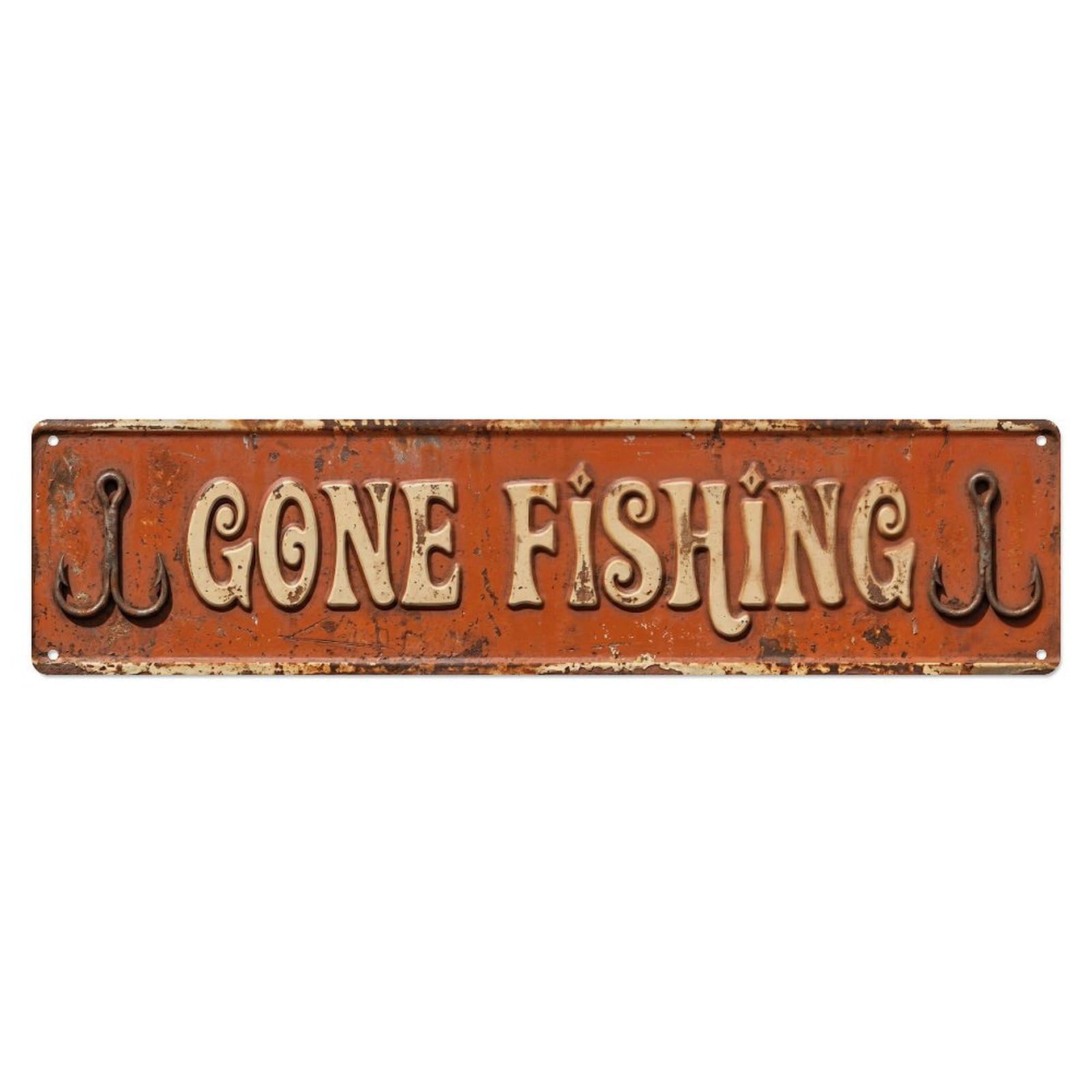 GONE FISHING Fishing Basics Vintage Metal Tin Sign Wall Decor for Cafe, Club, Garden Metal Poster 4x16Inch
