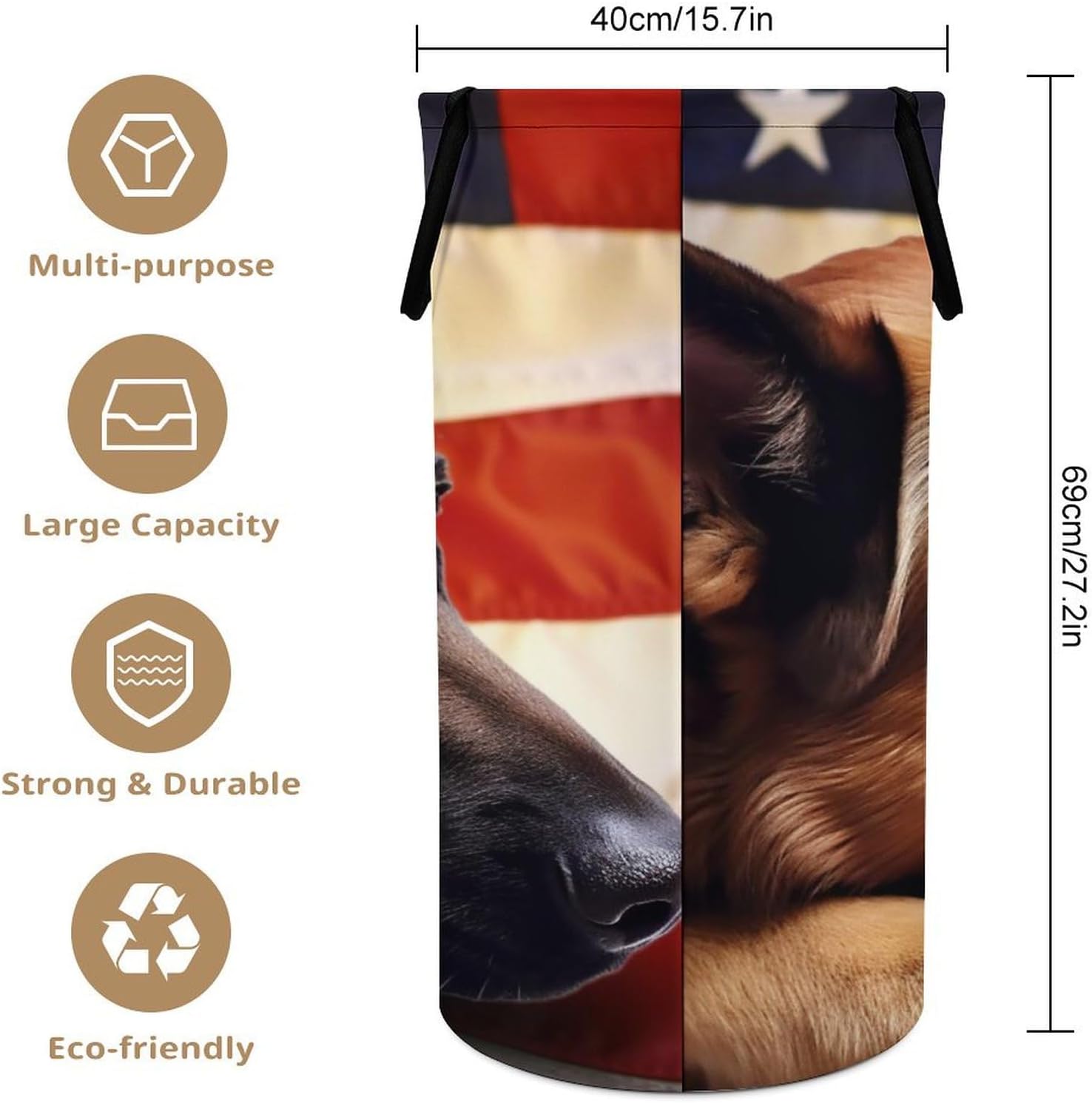American Flag Dog German Shepherd Large Laundry Basket Laundry Hamper Bag Washing Bin Clothes Bag Collapsible Tall With Handles Travel Bathroom College