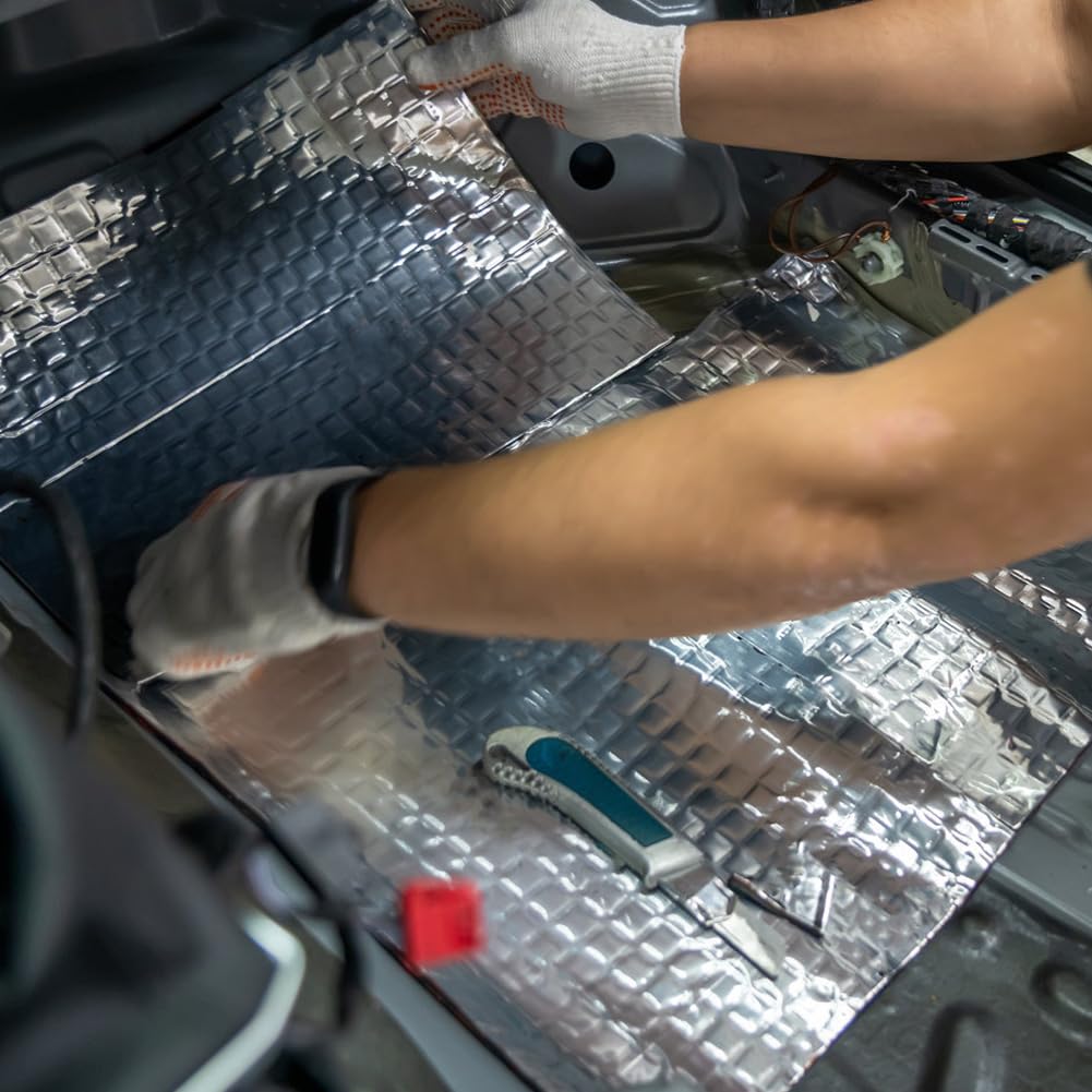 12 Tappetini Isolanti per Auto, 5 mm, 40x25 cm, Autoadesivi, Isolamento Acustico e Termico, per Vano Motore, per isolamento acustico, isolamento, ignifugo, impermeabile