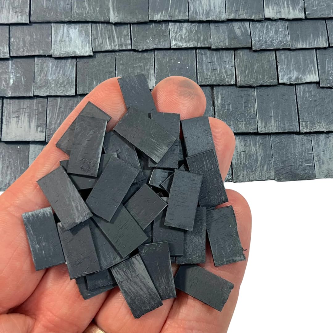 Tiny Tiles 250 Pieces 1:35th Scale Dolls House Miniature Styrene Roof Tiles in Aged Slate Grey