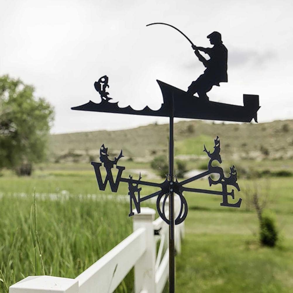 Weathervane,Weathervanes Black Decor Wind Weather Vane Weather Vane Retro Metal for Garden Yard Roof Wedding Wind Vane Measuring Tools for Outdoor Decor Craft,Fisherman