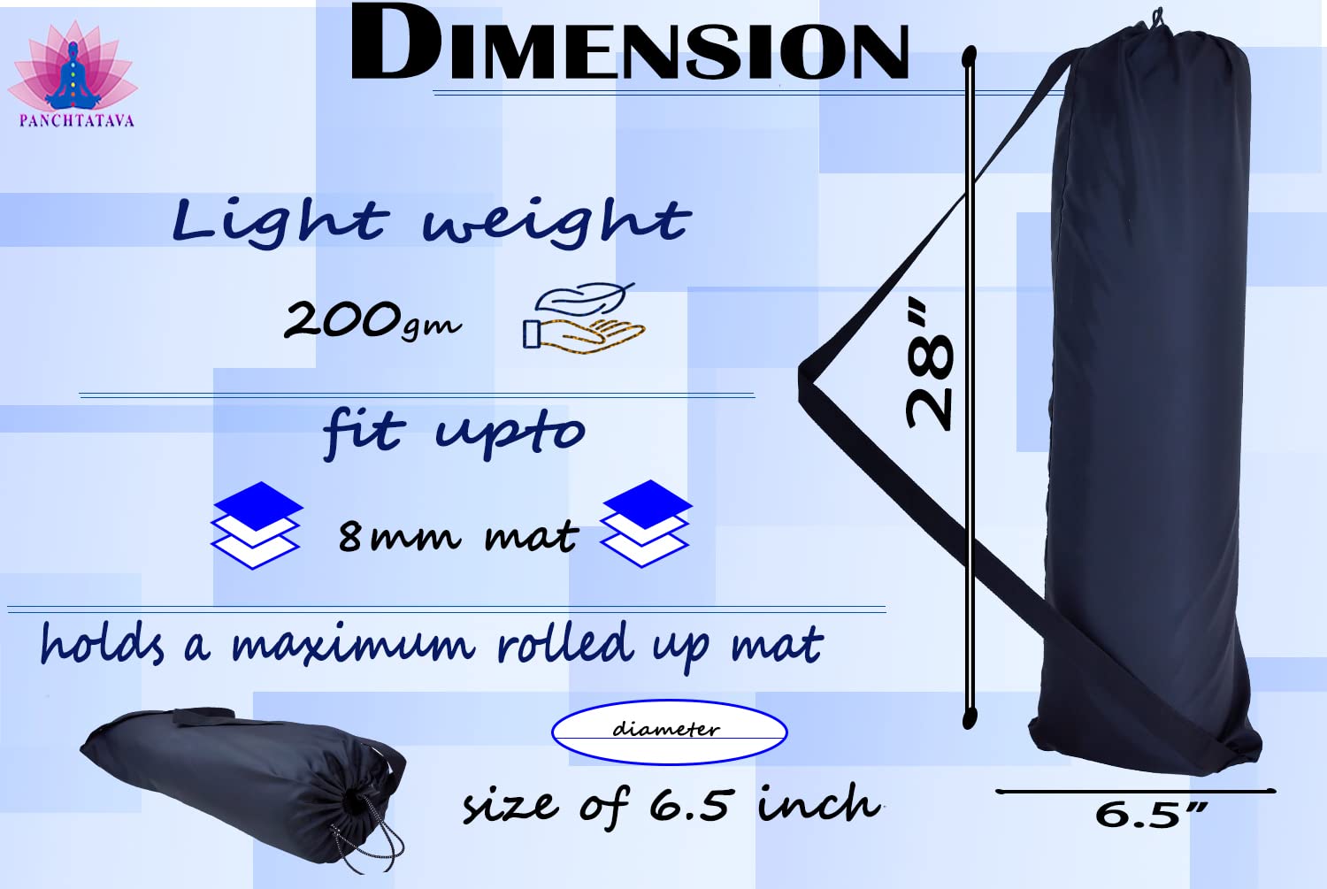 Panchtatava Essay Stretchable Dori Lock Black Full of comforatble Yoga mat Cover for Man and Women 1
