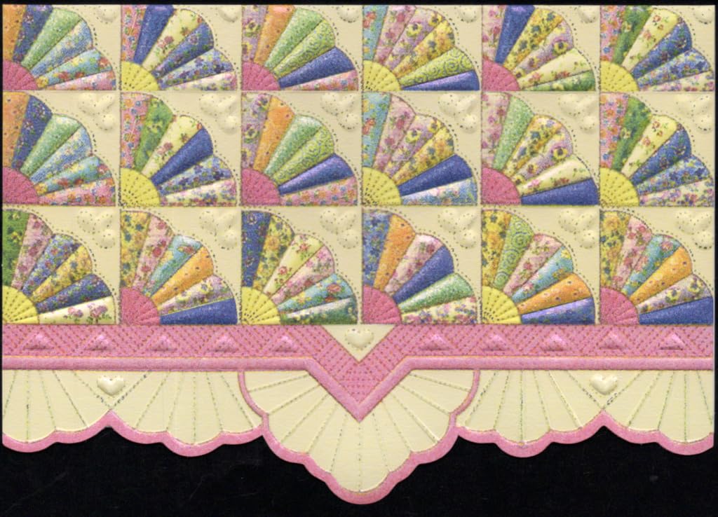 Poster Foundry Set of 3 - Fan Quilt Boxed Note Cards by Carol Wilson. 10 embossed 4x5 Die-Cut Notecards and Matching Envelopes in Decorative Gift Box with Magnetic Flap. NCP2357