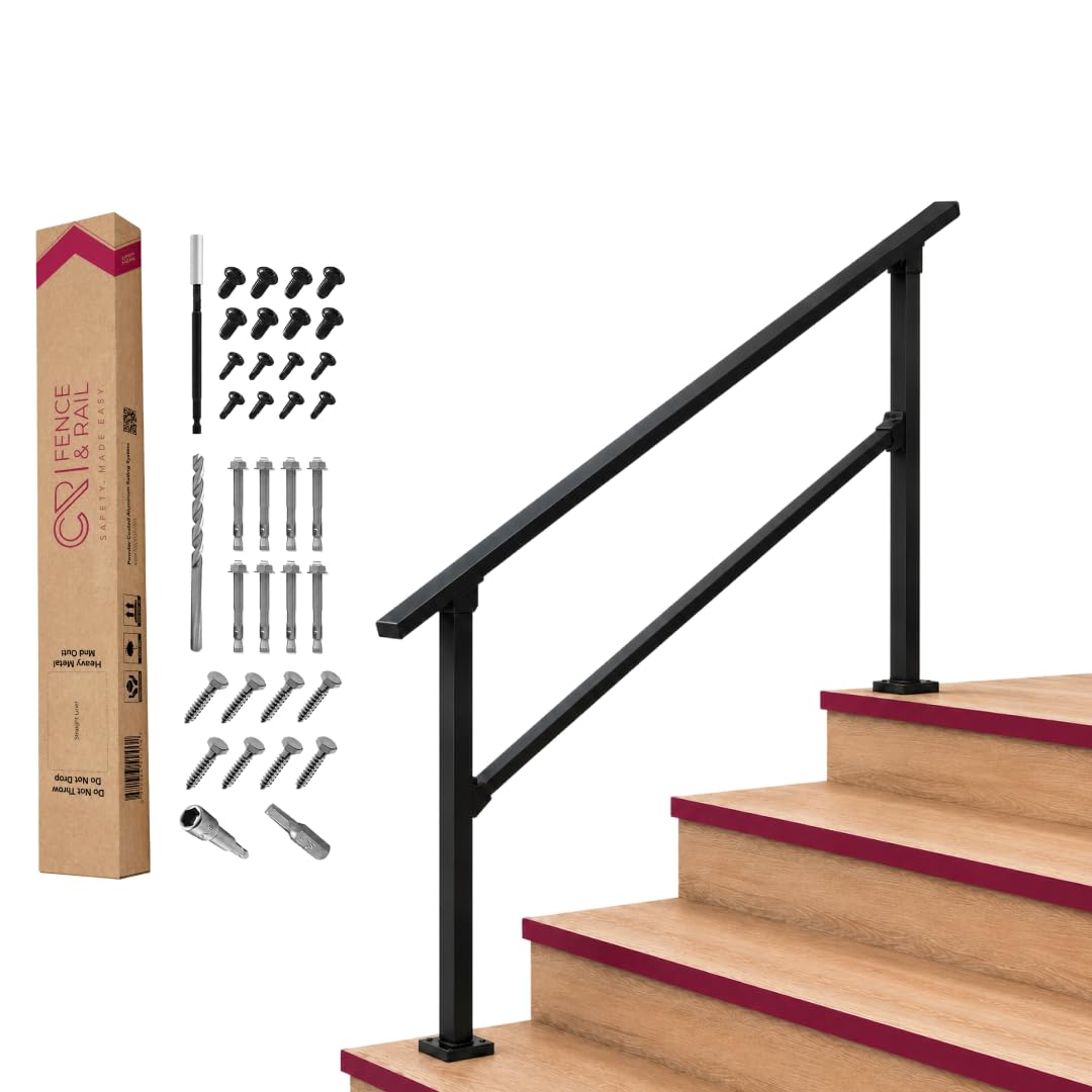 CR Fence & Rail Hand Rails for Outdoor Steps, 4 Step Handrail & Indoor Stair Railing Kit, Railings for Outdoor Steps and Hand Rails for Seniors for Porch Railing & Deck Hand Rail, 3-4 Step Railing