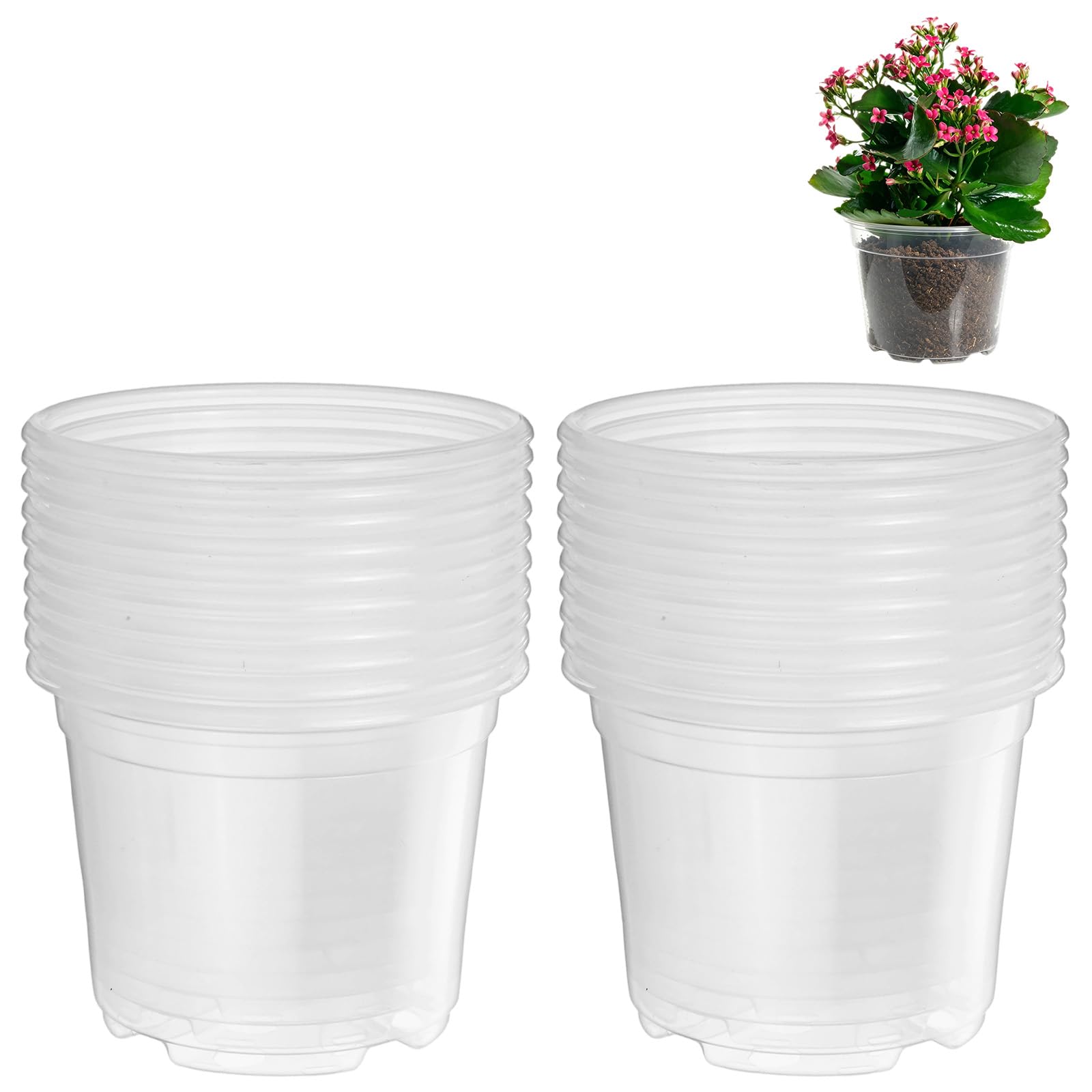 M METERXITY 20 Pack Clear Nursery Pots with Drainage Holes, Sturdy Plastic Seedling Starter Pot for Plants, Vegetable, Succulent, Propagation, Root Cutting, Seed Starting [3'' x 2'']