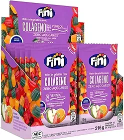 Balas de Gelatina com Colágeno Verisol, Zero Açúcares, Sabores Morango, Maçã Verde e Laranja, Sem Glúten, 216g com 12 Unidades de 18g