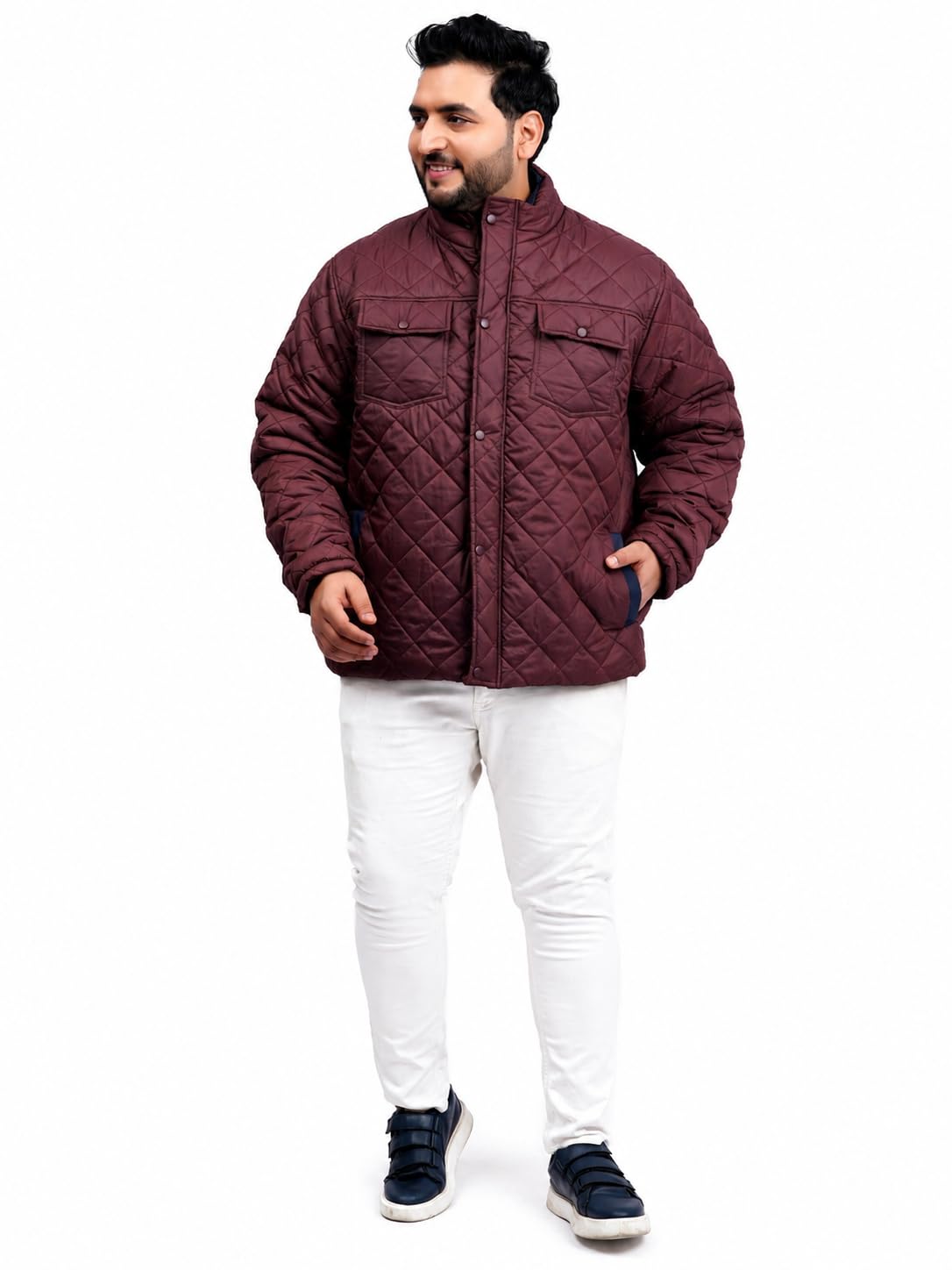 BeyondPlus Men's Plus Size Quilted Winter Jacket in Maroon-picture-43