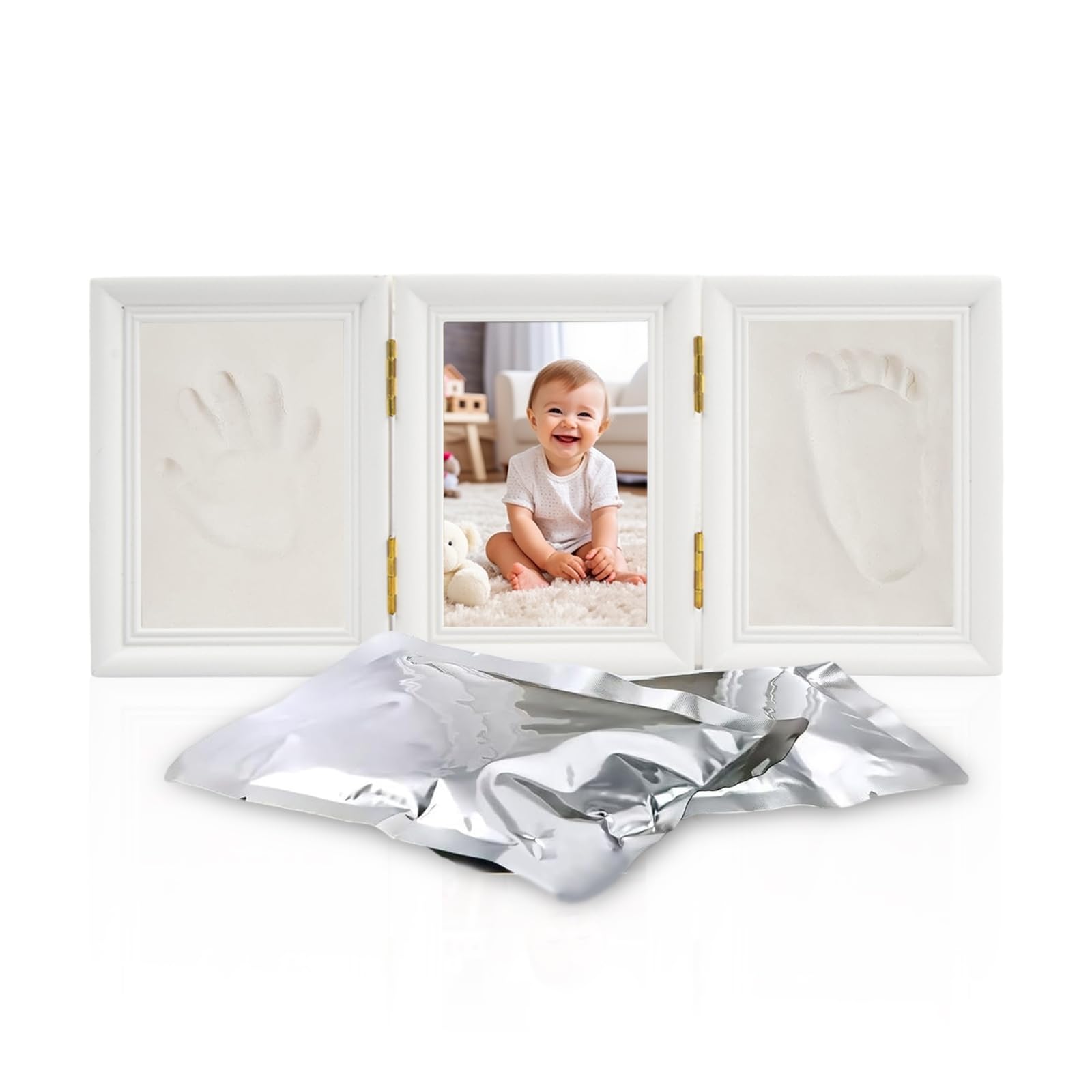 Manos y pies, kit de marco de huella infantil, conjunto de marco de impresión con molde de arcilla, marco de fotos de huella de bebé de madera para niños regalo de recuerdo de recién nacido