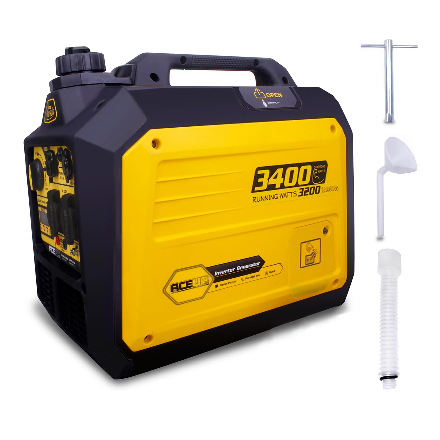 Aceup Energy 3400W Groupe Electrogene Inverter Générateur à Essence Silencieux avec prises 230V 12V 5V polyvalent pour la maison l'extérieur et l'urgence camping 4 Temps 23 kg