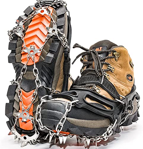 Steigeisen für Bergschuhe, Steigeisen Grödel Eisspikes Damen Herren, Anti Rutsch Schuhspikes Schnee und EIS, Grödel Kaufen Laufschuhe Winter für Wanderschuhe, Wandern, Trailrunning, Joggen Cover