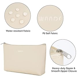 WANDF Cosmetic Bag for Women Makeup bag Organizer Small Mini Makeup Pouch for Purse Water Resistant Girls Gift (Khaki)