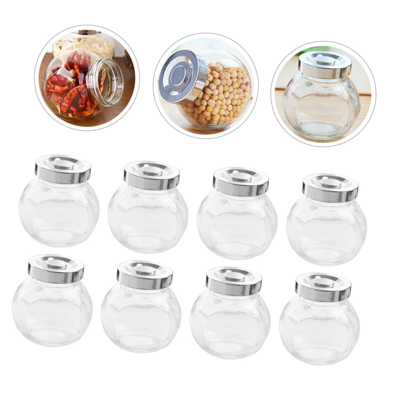 NUOBESTY Ideales para Conservar Cereales Frescos Herméticos 8 Frascos de Vidrio Transparente para Almacenar Alimentos, Tapa Sellada en Cocina