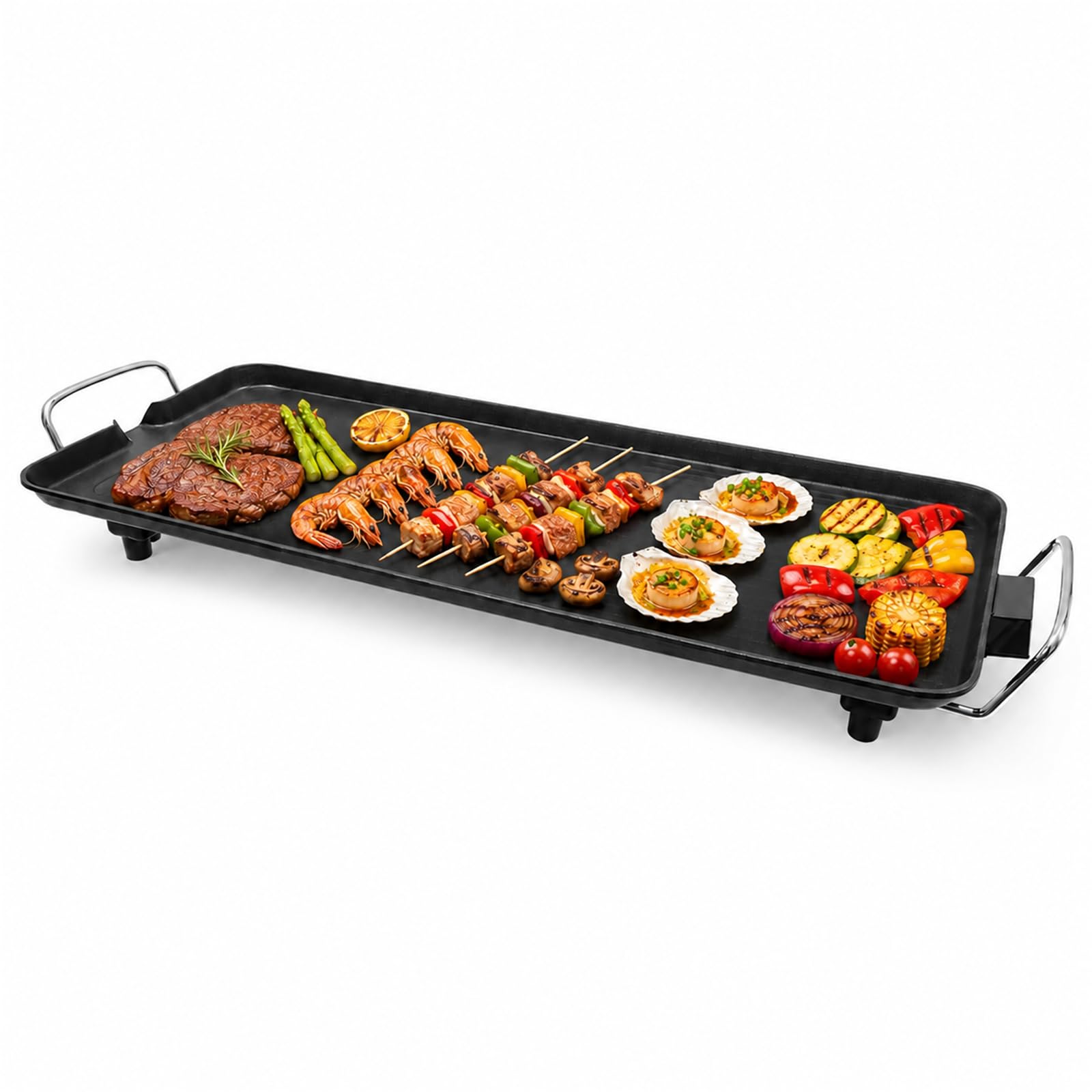 Teppanyaki - Griglia elettrica da tavolo con rivestimento antiaderente, superficie extra grande con beccuccio di raccolta dell'olio, per 1-6 persone, per esterni, campeggio, cortile, 68 x 28 cm
