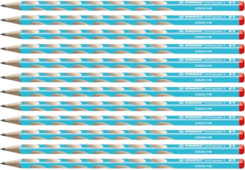 STABILO - Schmaler Dreikant-Bleistift für Rechtshänder - EASYgraph S in blau - 12er Pack - Härtegrad HB