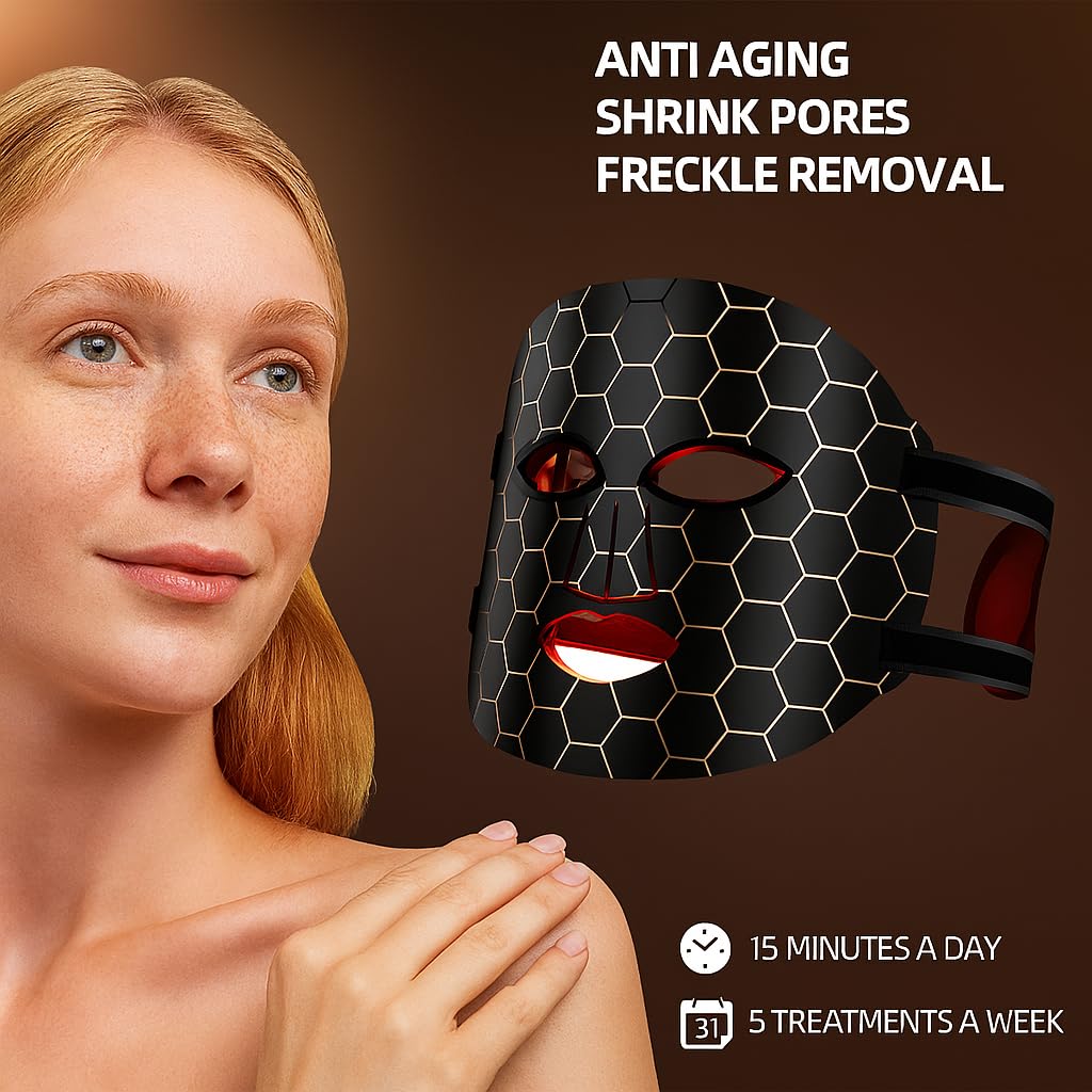 LED Light Beauty Mask, Professional Facial Treatment Device, Black 7 Color Light Therapy for Skin Rejuvenation Anti-Aging & Acne - Image 2