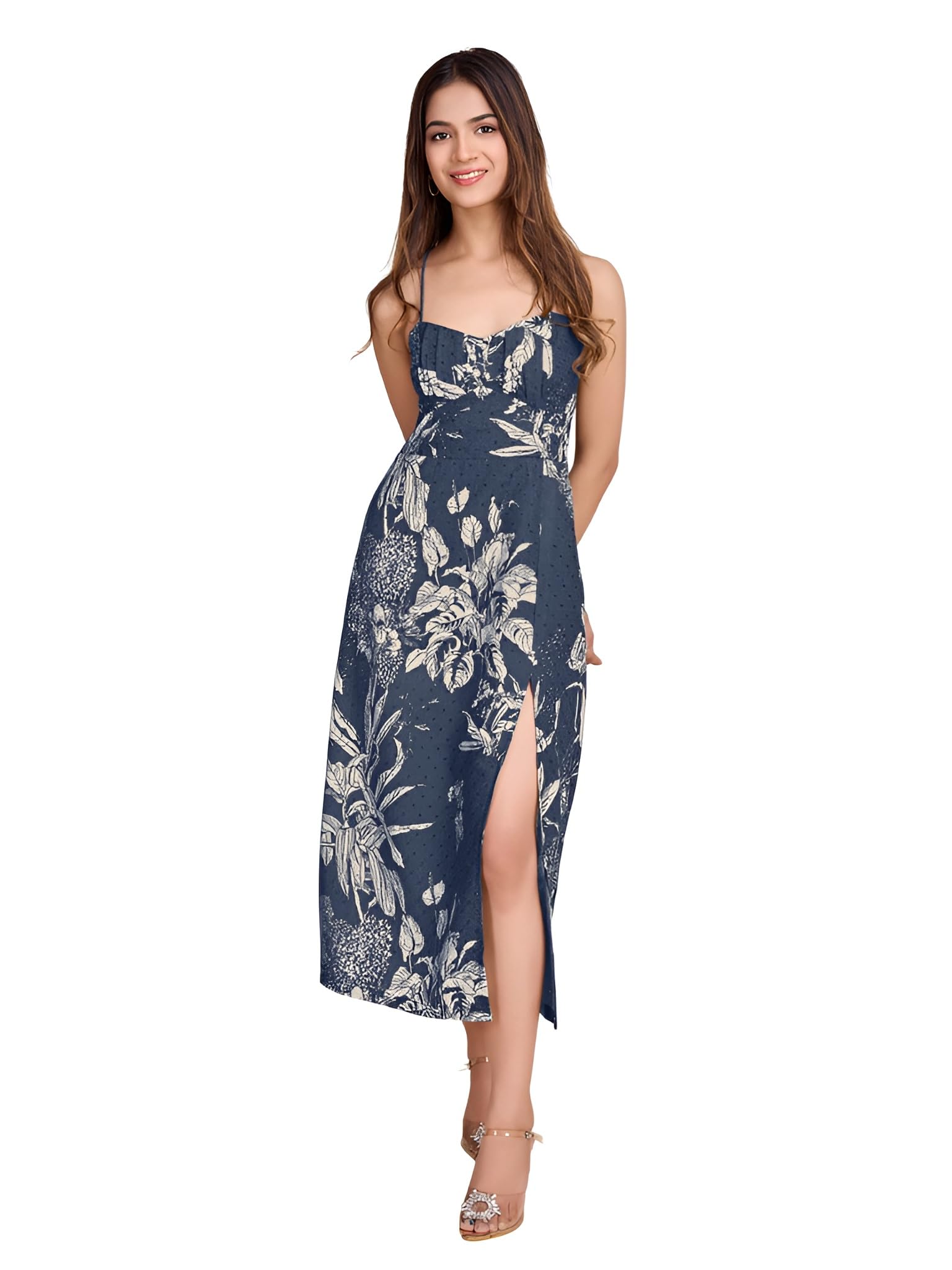 modivaa Women Pure Cotton Printed A-Line Dress | Floral Summer Midi Dress | Casual Office Wear Lightweight Dress for Women (D207)-picture-14