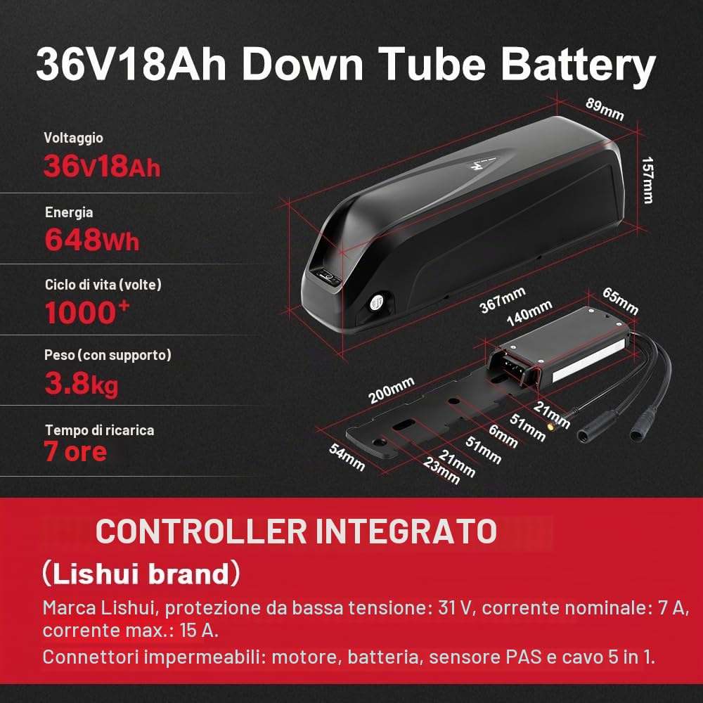 Season 26/28 Pollici 700c Kit Conversione Bici Elettrica 250W Motore Anteriore 36V-13Ah 15.6Ah 18Ah Ebike Batteria con Controller Integrato et caricatore