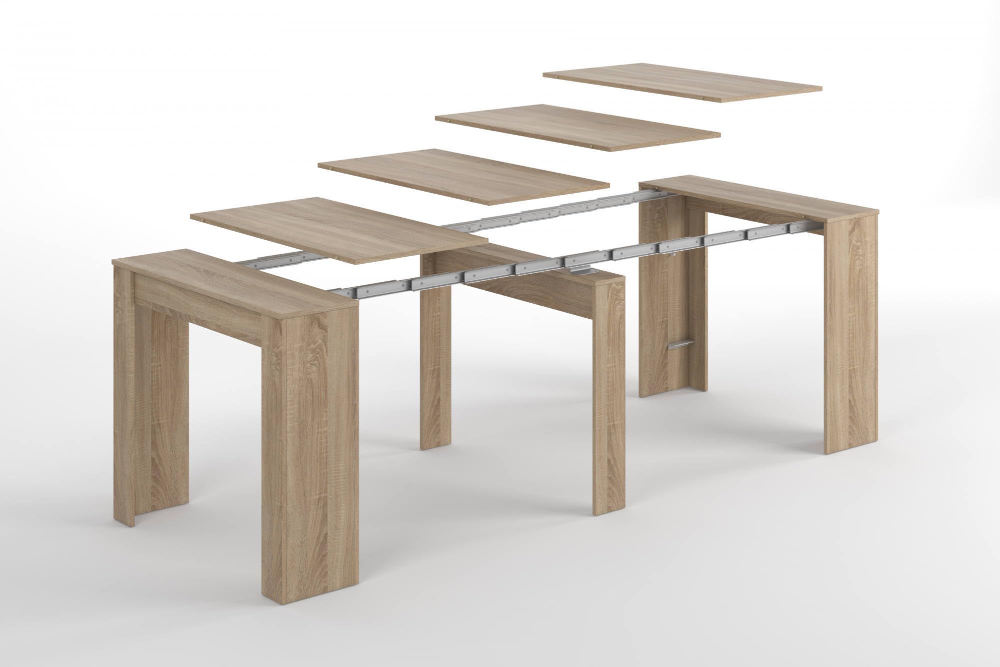 Dmora - Consolle allungabile Compton, Tavolo da pranzo allungabile, Ripiano con allunghe multiuso estensibile fino a 10 posti, 51/237x90h78 cm, Rovere