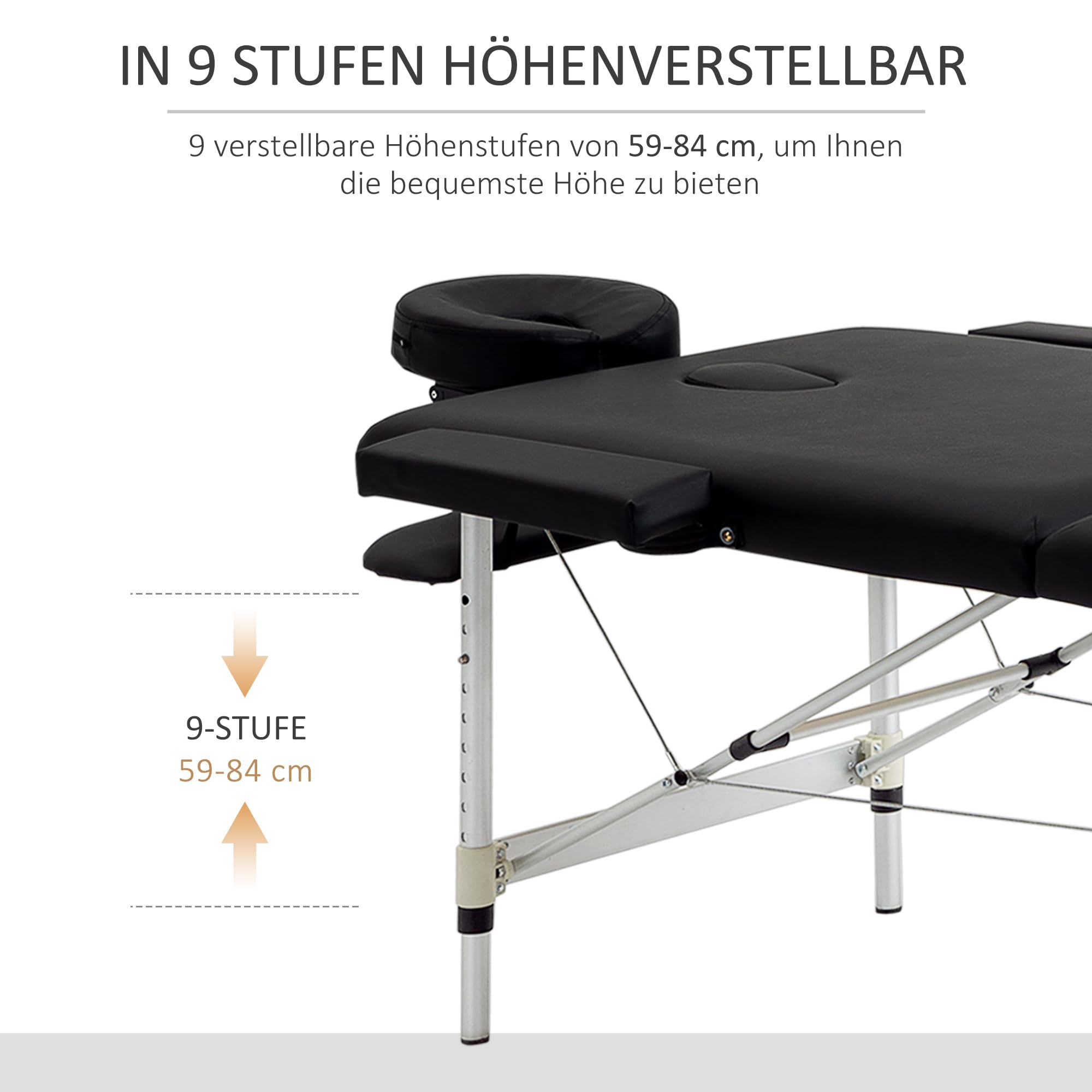 HOMCOM Massageliege 2 Zonen Massagebank Massagetisch 90cm Breit Schwarz | Mit Kunstleder, Kopfstütze, Armlehnen, Tasche, Höhenverstellbar, Bis 225 kg Belastbar
