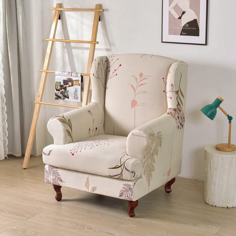Hixingo 2 Pièces Housse Fauteuil à Oreilles, Housse de Chaise Extensible, Housse de Canapé 1 Place Jacquard avec Housse de Coussin, Housse de Fauteuil pour...