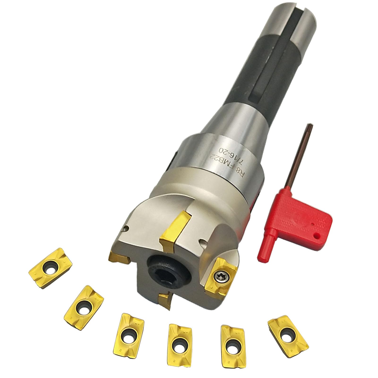 ASZLBYN 12PCS R8 Kit de Fraisage R8-FMB22 Porte-Outil 7/16-20 Filetage+BAP400R 50-22-4T 90° Fraisage + APMT1604PDER Plaquettes indexables en carbure CNC