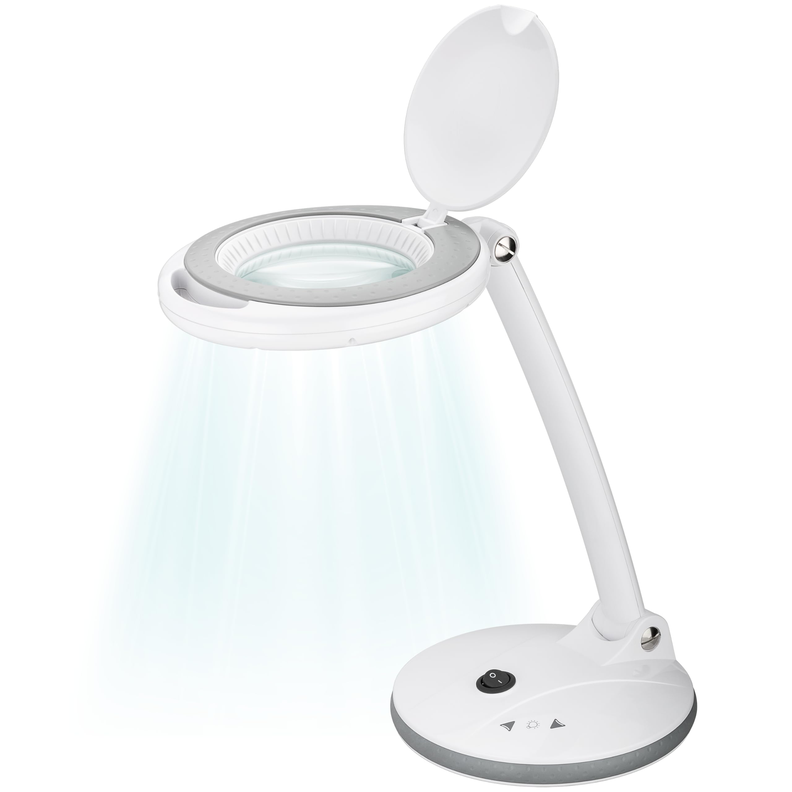 goobay 60363 Dimmbare LED Lupenleuchte/Lupenlampe mit Standfuß/Standlupe Licht / 6 W Leistungsaufnahme/Farbtemperatur 6500 K/Lichtstrom 450 lm/Betriebsspannung 230 V (AC), Weiß