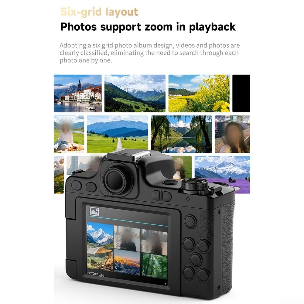 Digitalkamera 4K 68MP mit Autofokus & 28X für zoom für Vlogging – WiFi Kamera mit Klappdisplay, Mikrofonanschluss, Type-C, Schwarz(DC101 Black)