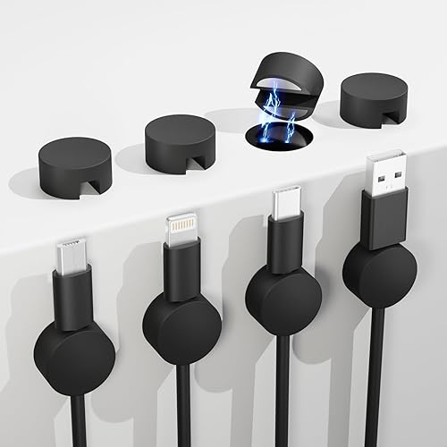 Roctee Paquete de 8 soportes organizadores de cables, gestión de clips magnéticos para cables, soporte de alambre adhesivo para el hogar, oficina,