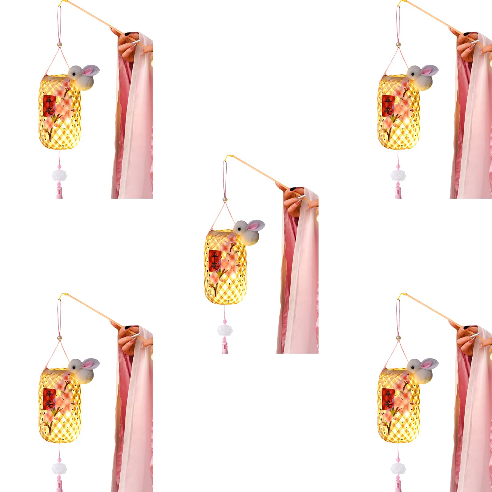 Tsophreniq Of 5 Traditional Woven Rabbits Lights Handheld Glowing Rabbits Lights Autumn Festival Craft Fun Autumn Festival Light