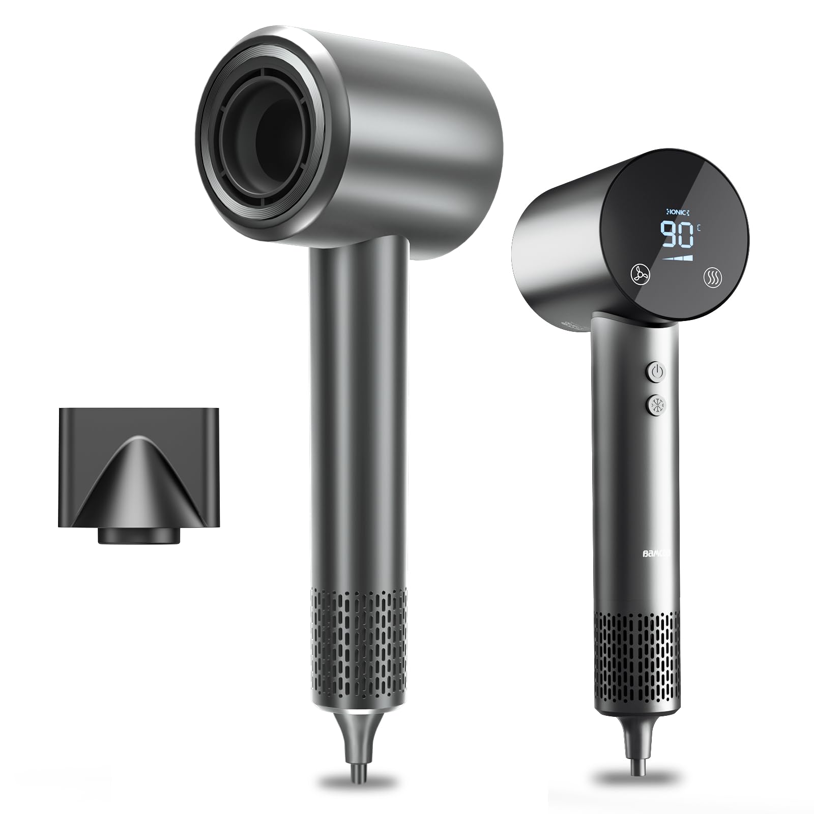 BAMCOO Föhn Fön Haartrockner Ionen Föhn Hair Dryer 1500W HD Display Temperatur Touchscreen ionen haartrockner 4 Temperaturstufen & 3 Geschwindigkeitsstufen (Grey)