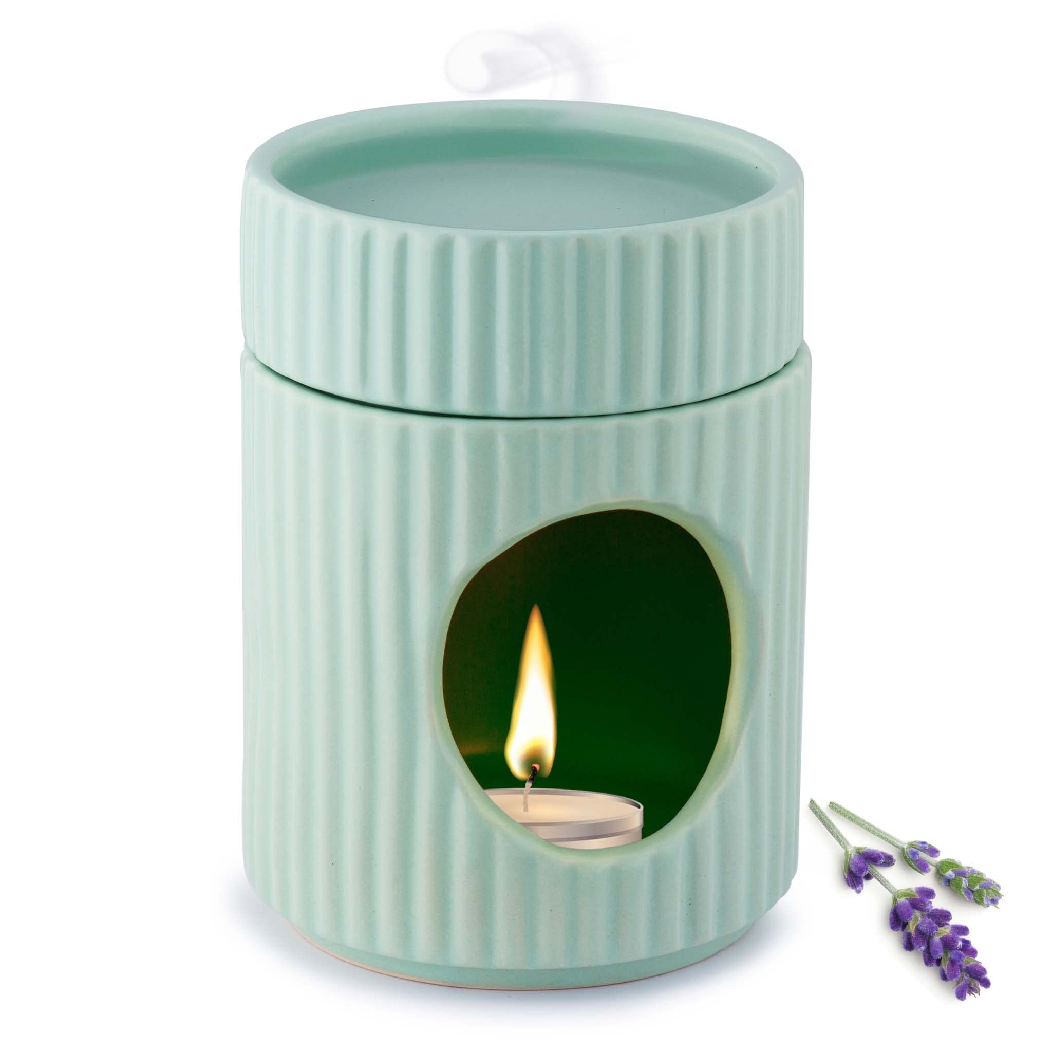 Bali Duftlicht Keramik für ätherische Öle – Beruhigendes Design – perfekte Wärmeabgabe – hochwertige Duftlampe Teelicht – für Duftwachs und Duftöl – Aromalampe – Saucenwärmer (pastellgrün)