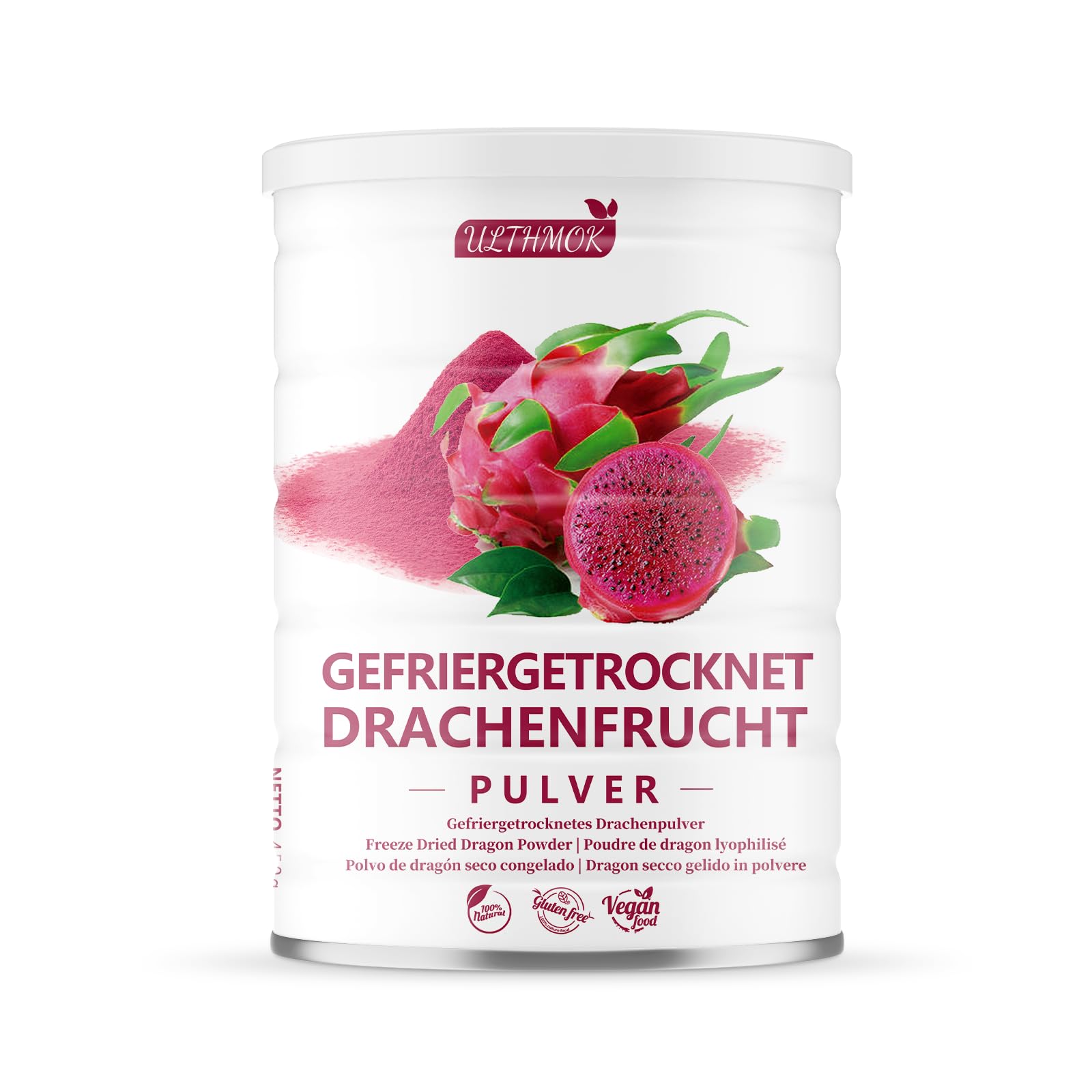 ULTHMOK Polvo Premium de Jugo de Pitaya 450g – Polvo de Pitaya de Secado por Atomización, Sin Azúcar Añadido