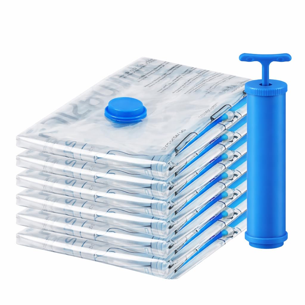 Pack of 5 Vacuum Storage Bags with Hand Pump – Space Saving Compression Bags for Clothes, Blankets & Bedding | Reusable Vacuum Seal Organizer for Travel & Home Storage