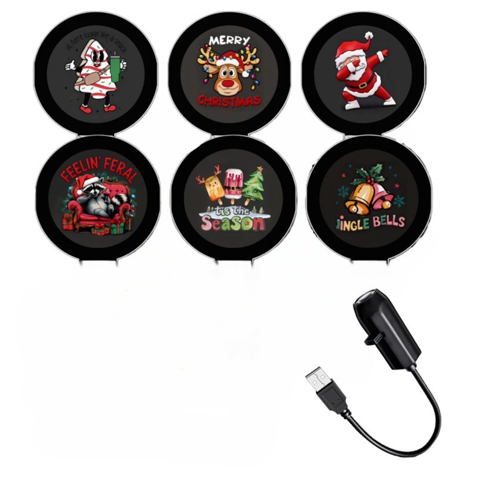 Christmas Projector Lights, Plug and Play HD Christmas Projector with 6/10 Festive Projection Films, 360° Rotating USB Christmas Projector Light, Wall and Ceiling Decor for Bedroom and Parties, 6PCS