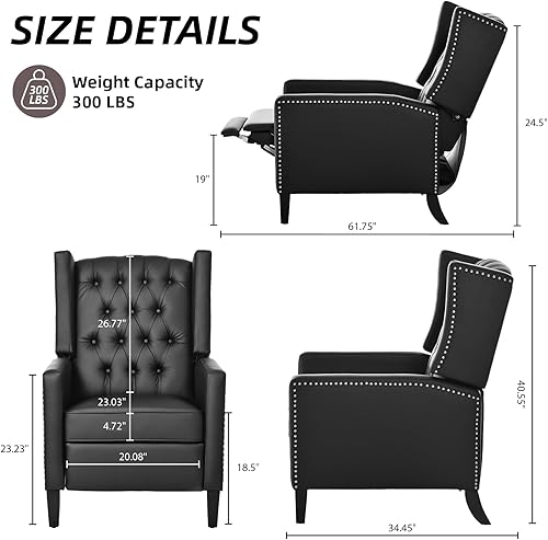 Miniatura 2 de Silla reclinable moderna de piel sintética, silla reclinable con respaldo de empuje, sillón de lectura copetudo, silla decorativa para sala de