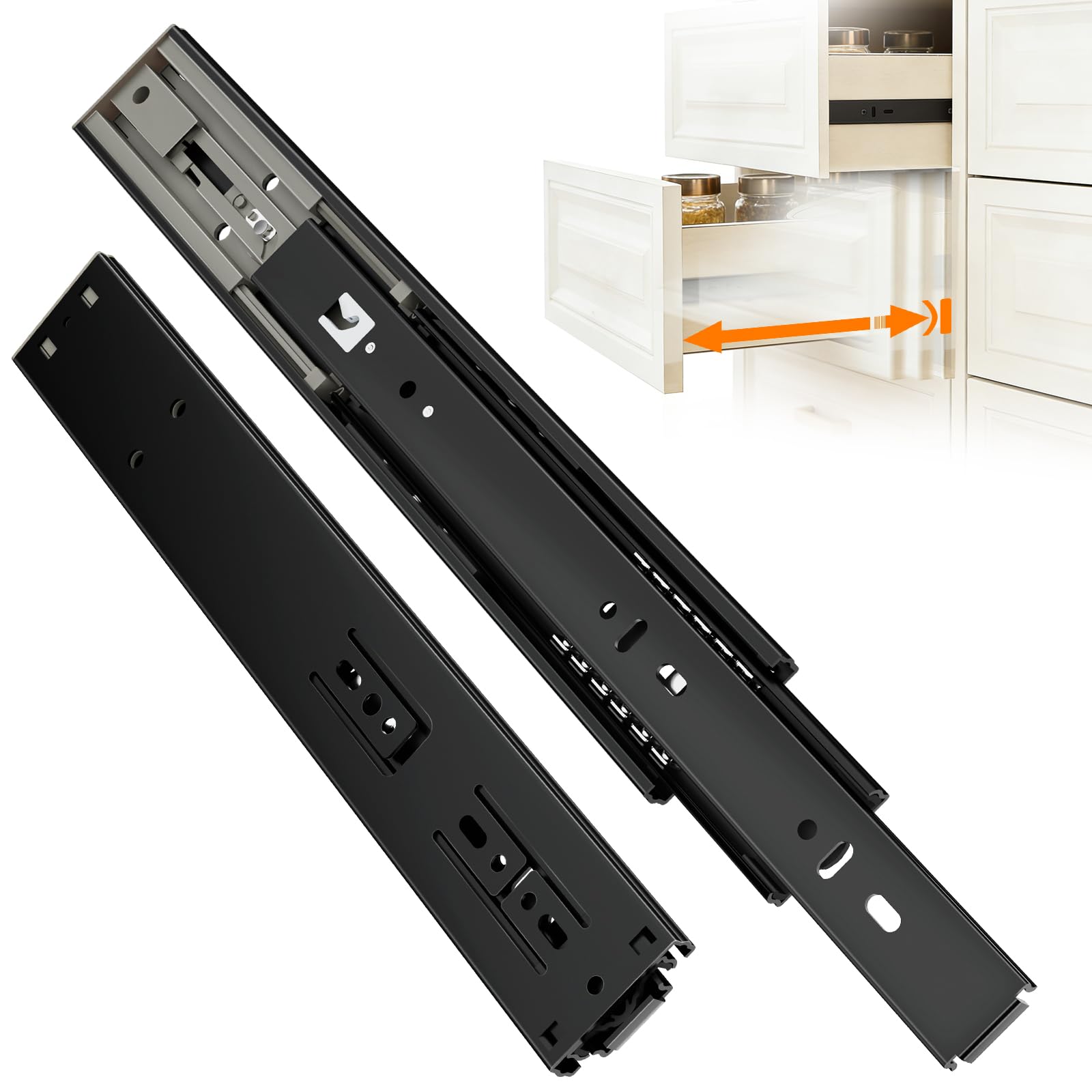 ToBeGreat Push to Open Drawer Runners Drawer Slides 450mm Side Mount Heavy Duty Draw Runners/Sliders Drawer Glides Full Extension Ball Bearing Kitchen Cabinet Replacement Ralis, 45kg 18 inch 1 Pair